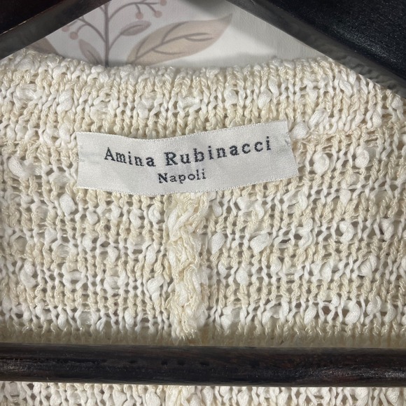Amina Rubinacci Napoli Cream Textured Knit Cardigan Jacket Sweater 44 Made Italy - Picture 4 of 11